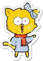 distressed sticker of a cartoon cat vector