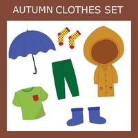 Children's seasonal clothes. Season of clothing for  autumn Cartoon children's seasonal autumn clothes. vector