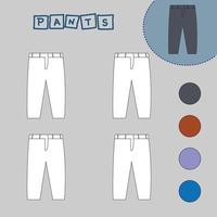 libro para colorear de un pantalón. juegos creativos educativos para niños en edad preescolar vector