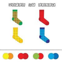 Connect the name of the color and the character of the socks. Logic game for children. vector