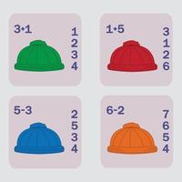 worksheet vector design, task to calculate the answer and connect to the correct number. Logic game for children.