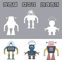 Paper game for the development of preschoolers. Cut out parts of the image and glue the robot. Fun game for kids and kids vector