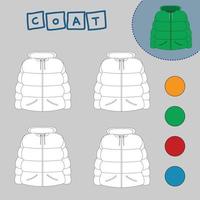 libro para colorear de un abrigo. juegos creativos educativos para niños en edad preescolar vector