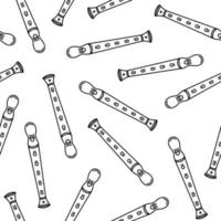 Flute seamless vector pattern. Hand drawn wooden or metal musical instrument. Pipe isolated on white background. Traditional equipment for classical melodies, folk. Backdrop for web