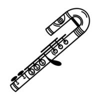 Alto flute vector icon. Hand drawn metal musical instrument. Modern orchestral flute isolated on white background. Equipment for classical melodies, concerts. Outline for web, apps, logo