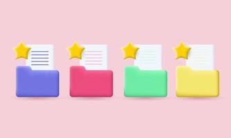 unique 3d realistic set cartoon style minimal folder files star colorful isolated on vector