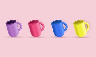 unique 3d realistic set mug cartoon minimal style open icon colorful isolated on vector