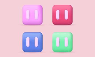 unique 3d realistic set icon design pause button colorful isolated on vector