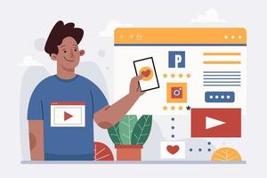 a Man Open Social Media App Flat Illustration vector