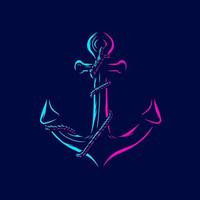 Anchor for navy ship line pop art potrait logo colorful design with dark background. Abstract vector illustration. Isolated black background for t-shirt, poster, clothing.