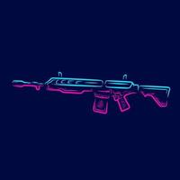 War machine. Vintage riffle gun weapon Line. Pop Art logo. Colorful design with dark background. Abstract vector illustration. Isolated black background for t-shirt, poster, clothing.