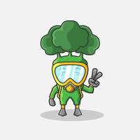 linda ilustración de personaje de brócoli de buzos. diseño simple de vector de dibujos animados de plantas. aislado con fondo suave.