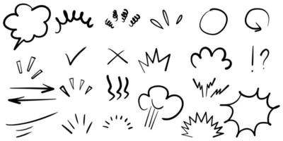 Hand drawn set doodle elements for concept design isolated on white background. vector illustration.