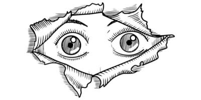 ojos de manga mirando desde una lágrima de papel aislada sobre fondo blanco. ilustración vectorial vector