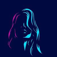Woman vector silhouette line pop art potrait logo colorful design with dark background. Abstract vector illustration. Isolated black background for t-shirt, poster, clothing.