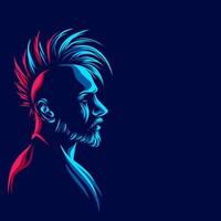 Punk man line. Pop Art logo. Colorful design with dark background. Abstract vector illustration. Isolated black background for t-shirt, poster, clothing, merch, apparel, badge design