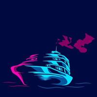 Yacht art logo. Colorful ship speed boat design with dark background. Vector graphic illustration for t-shirt, poster, clothing, merch, apparel. Isolated with navy background.