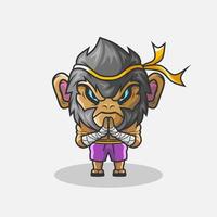 Cute muay thai fighter monkey character illustration. Simple animal vector design. Isolated with soft background.
