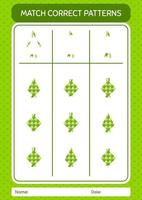 Match pattern game with ketupat. worksheet for preschool kids, kids activity sheet vector