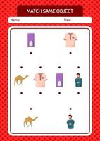 Match with same object game ramadan icon. worksheet for preschool kids, kids activity sheet vector