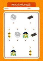 combinar con el mismo icono de Ramadán del juego de objetos. hoja de trabajo para niños en edad preescolar, hoja de actividades para niños vector