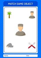 Match with same object game ramadan icon. worksheet for preschool kids, kids activity sheet vector