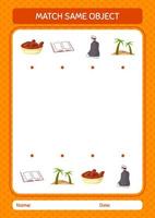 Match with same object game ramadan icon. worksheet for preschool kids, kids activity sheet vector