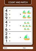 Count and match game with sailing boat. worksheet for preschool kids, kids activity sheet vector