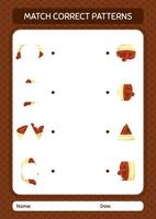 Match pattern game with bowl of dates. worksheet for preschool kids, kids activity sheet vector