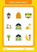 combinar con el mismo icono de Ramadán del juego de objetos. hoja de trabajo para niños en edad preescolar, hoja de actividades para niños vector