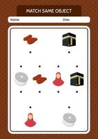 combinar con el mismo icono de Ramadán del juego de objetos. hoja de trabajo para niños en edad preescolar, hoja de actividades para niños vector