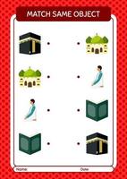 Match with same object game ramadan icon. worksheet for preschool kids, kids activity sheet vector