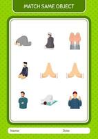 combinar con el mismo icono de Ramadán del juego de objetos. hoja de trabajo para niños en edad preescolar, hoja de actividades para niños vector