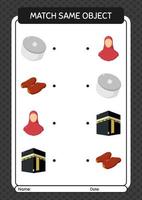 Match with same object game ramadan icon. worksheet for preschool kids, kids activity sheet vector