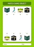 Match with same object game ramadan icon. worksheet for preschool kids, kids activity sheet vector