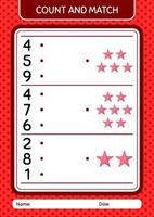 Count and match game with seastar. worksheet for preschool kids, kids activity sheet vector