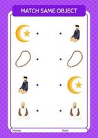 Match with same object game ramadan icon. worksheet for preschool kids, kids activity sheet vector