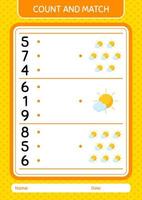 Count and match game with sun. worksheet for preschool kids, kids activity sheet vector