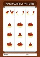 Match pattern game with bowl of dates. worksheet for preschool kids, kids activity sheet vector