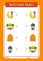 Match with same object game ramadan icon. worksheet for preschool kids, kids activity sheet vector