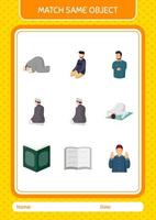 Match with same object game ramadan icon. worksheet for preschool kids, kids activity sheet vector