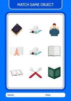 Match with same object game ramadan icon. worksheet for preschool kids, kids activity sheet vector