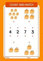 Count and match game with basket bag. worksheet for preschool kids, kids activity sheet vector