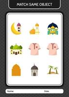 Match with same object game ramadan icon. worksheet for preschool kids, kids activity sheet vector