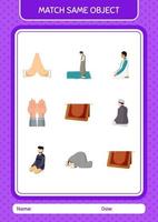 Match with same object game ramadan icon. worksheet for preschool kids, kids activity sheet vector