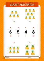 Count and match game with pineapple. worksheet for preschool kids, kids activity sheet vector