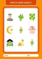 combinar con el mismo icono de Ramadán del juego de objetos. hoja de trabajo para niños en edad preescolar, hoja de actividades para niños vector