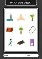 Match with same object game ramadan icon. worksheet for preschool kids, kids activity sheet vector