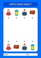 Match with same object game ramadan icon. worksheet for preschool kids, kids activity sheet vector