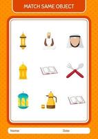 Match with same object game ramadan icon. worksheet for preschool kids, kids activity sheet vector